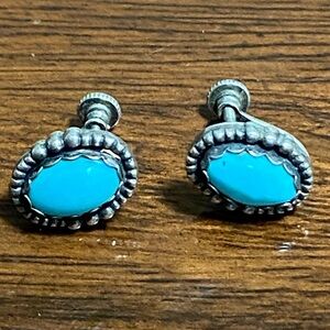 Turquoise Earrings Screw Back Fine Earrings sterling silver